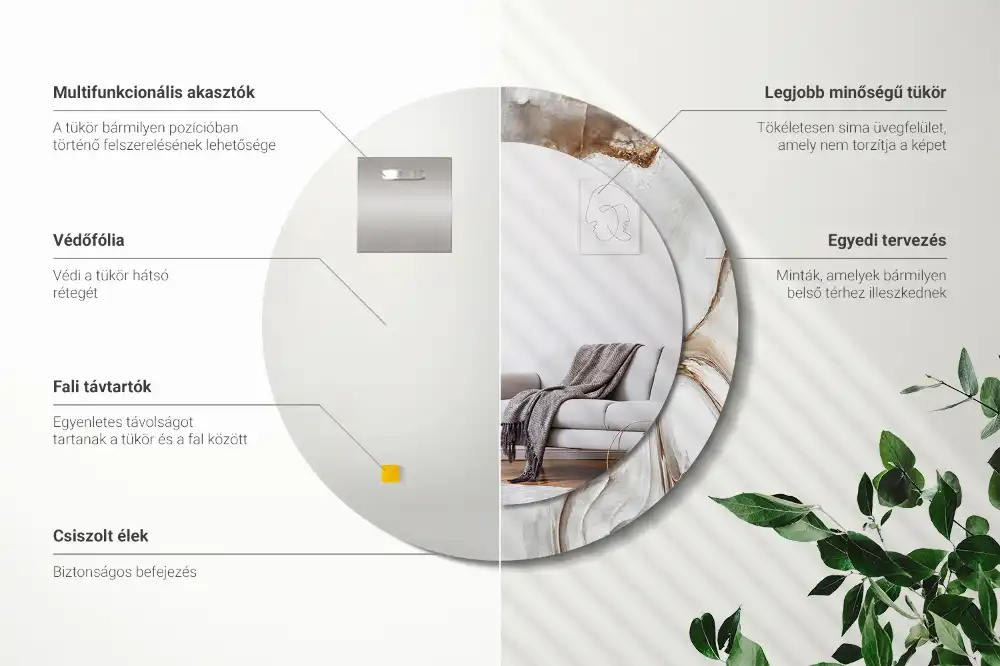 Miroir rond cadre avec impression marbre clair