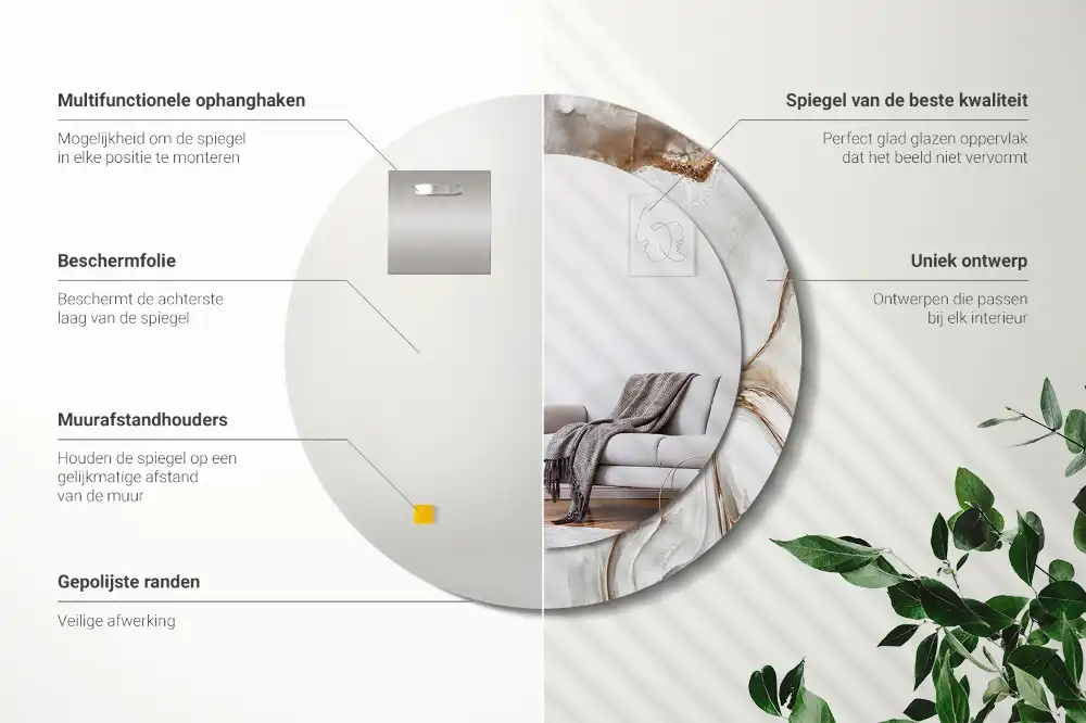 Miroir rond cadre avec impression marbre clair