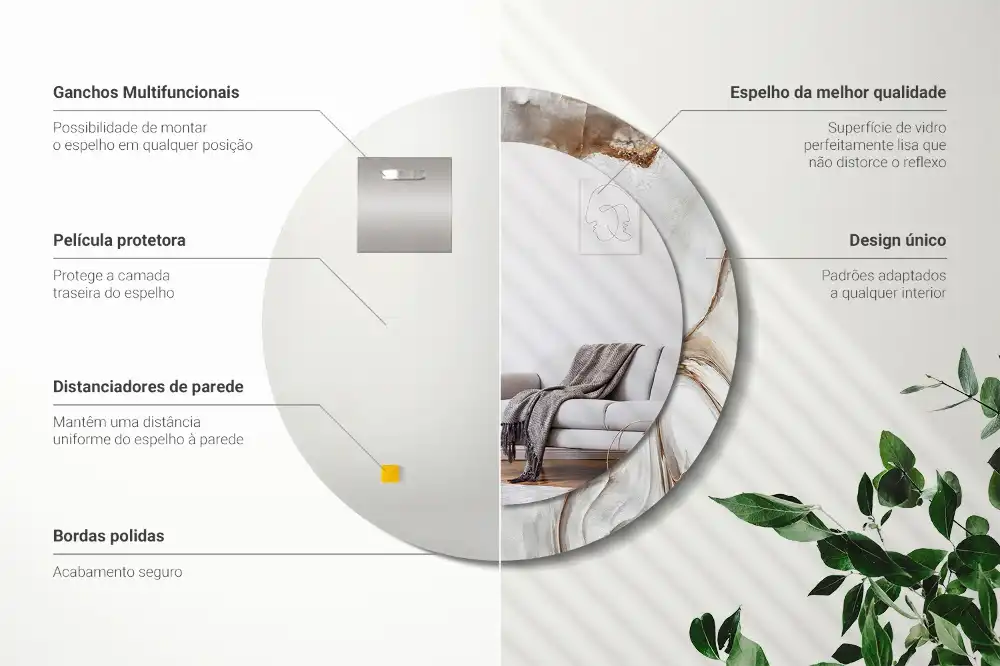 Miroir rond cadre avec impression marbre clair