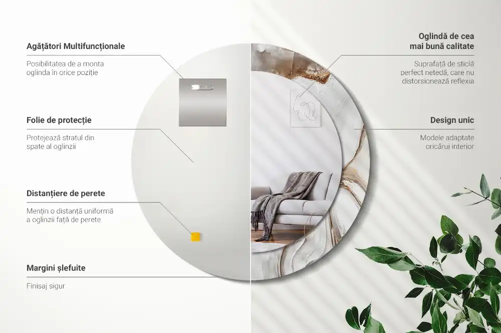Miroir rond cadre avec impression marbre clair