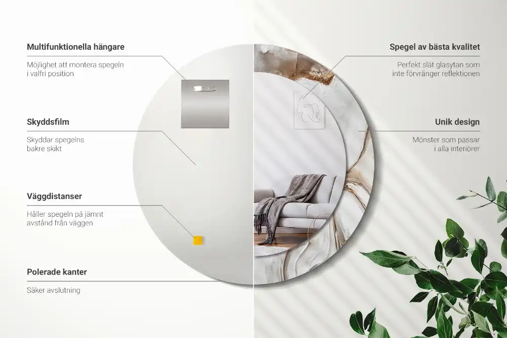 Miroir rond cadre avec impression marbre clair