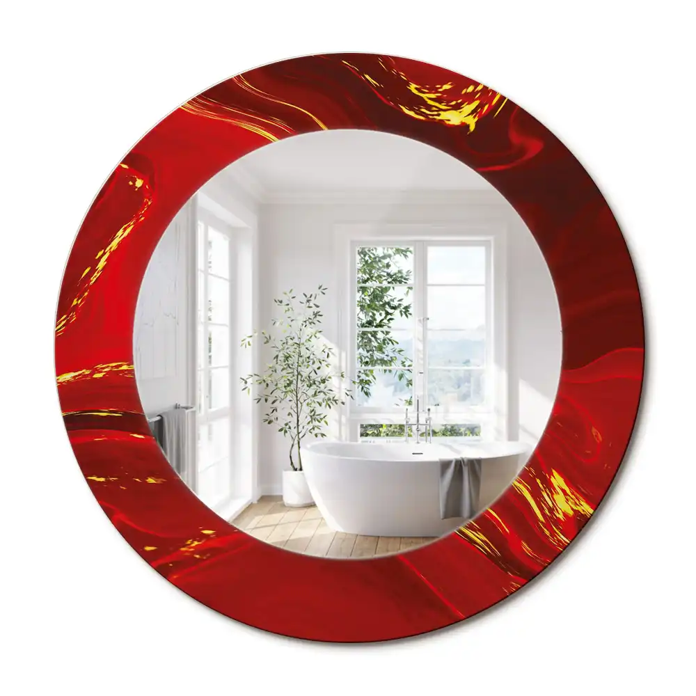 Miroir rond cadre imprimé marbre rouge