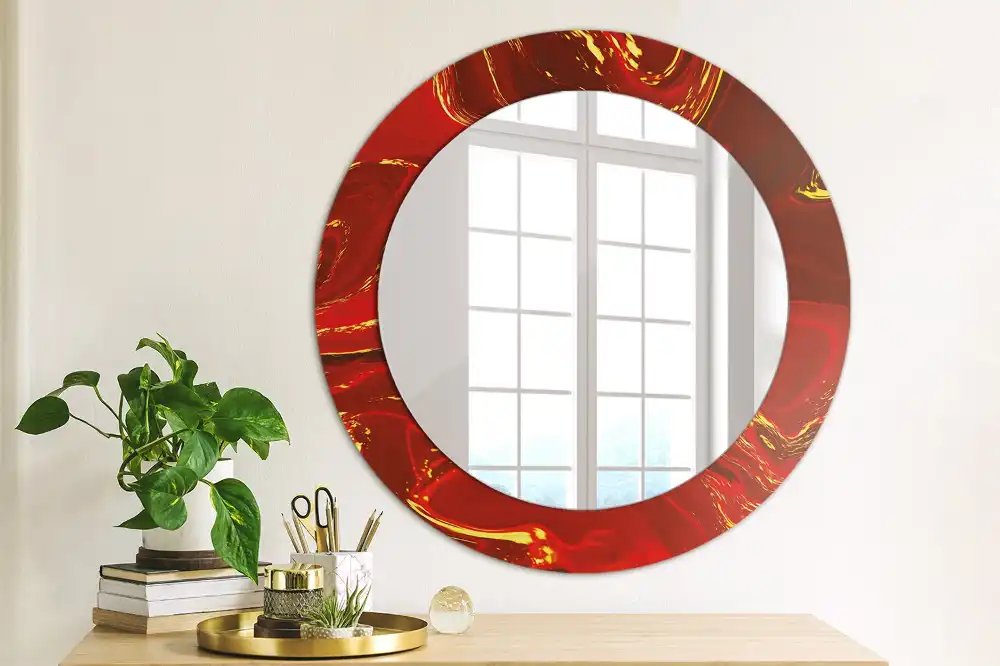 Miroir rond cadre imprimé marbre rouge