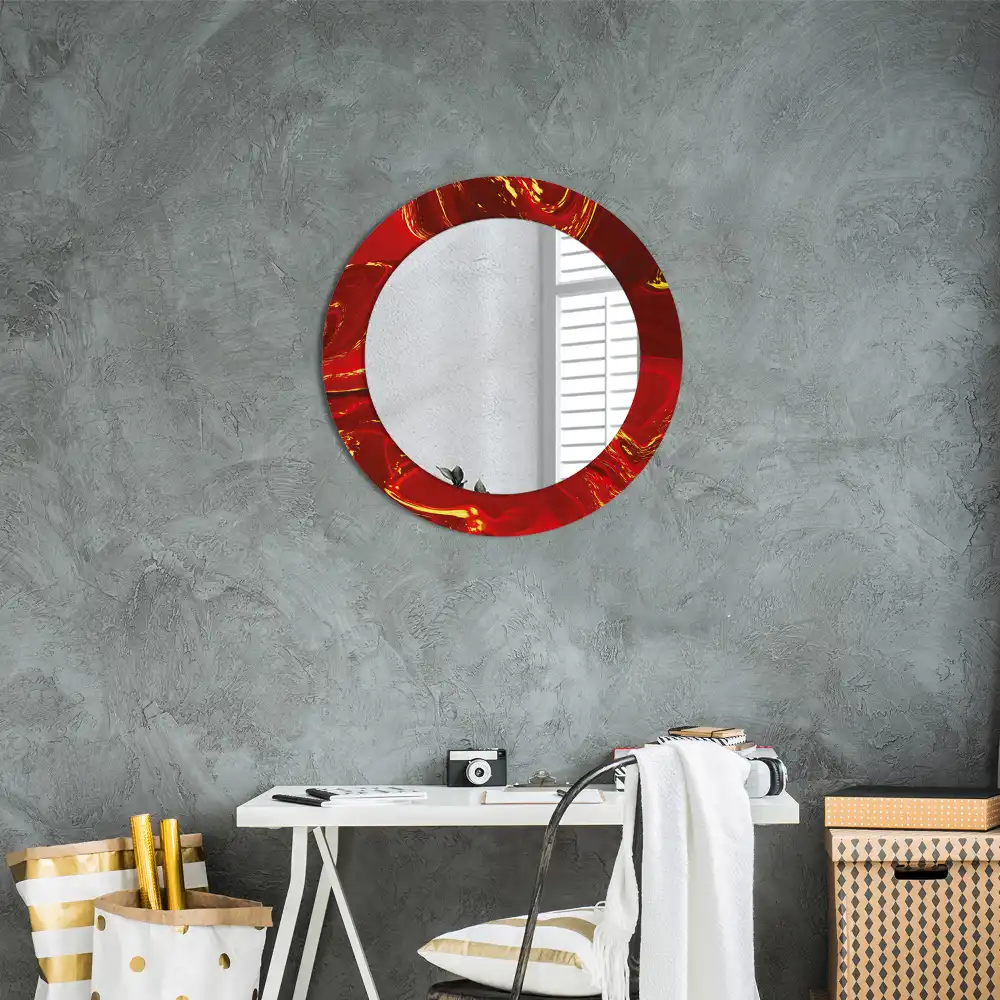 Miroir rond cadre imprimé marbre rouge