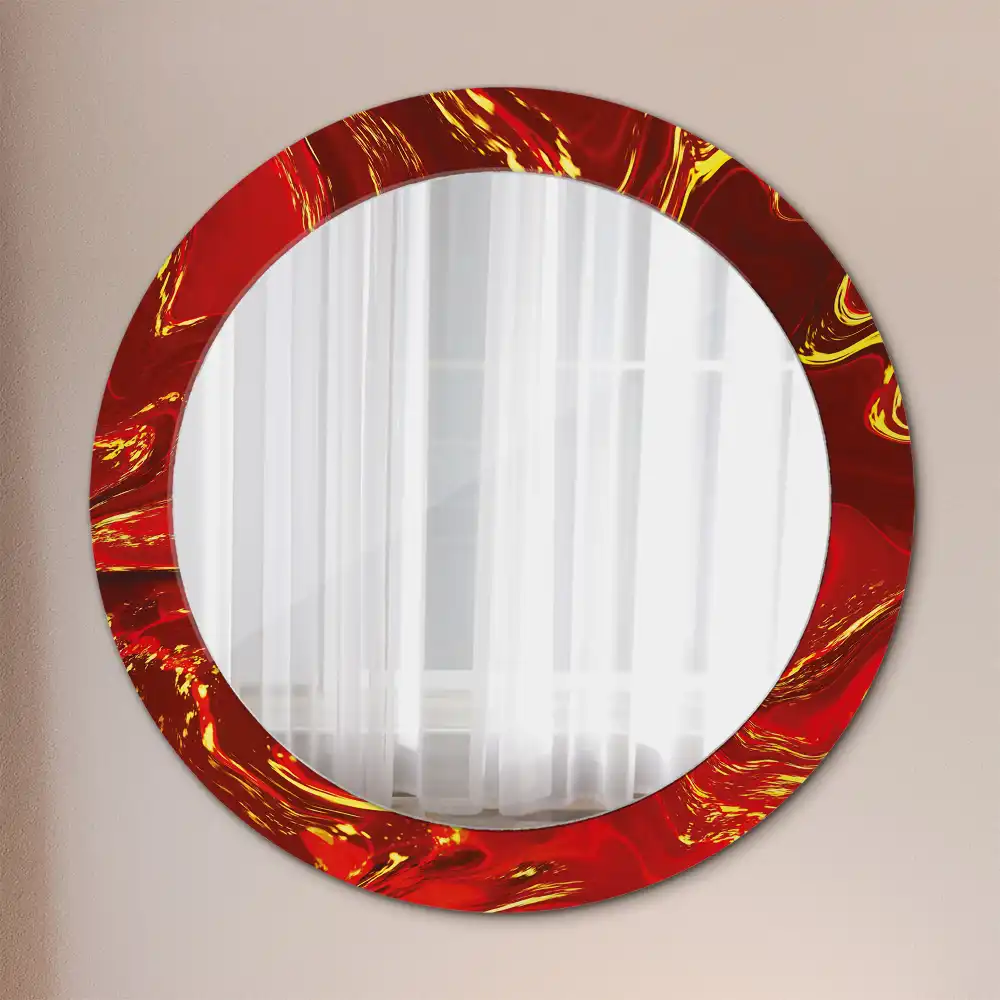 Miroir rond cadre imprimé marbre rouge