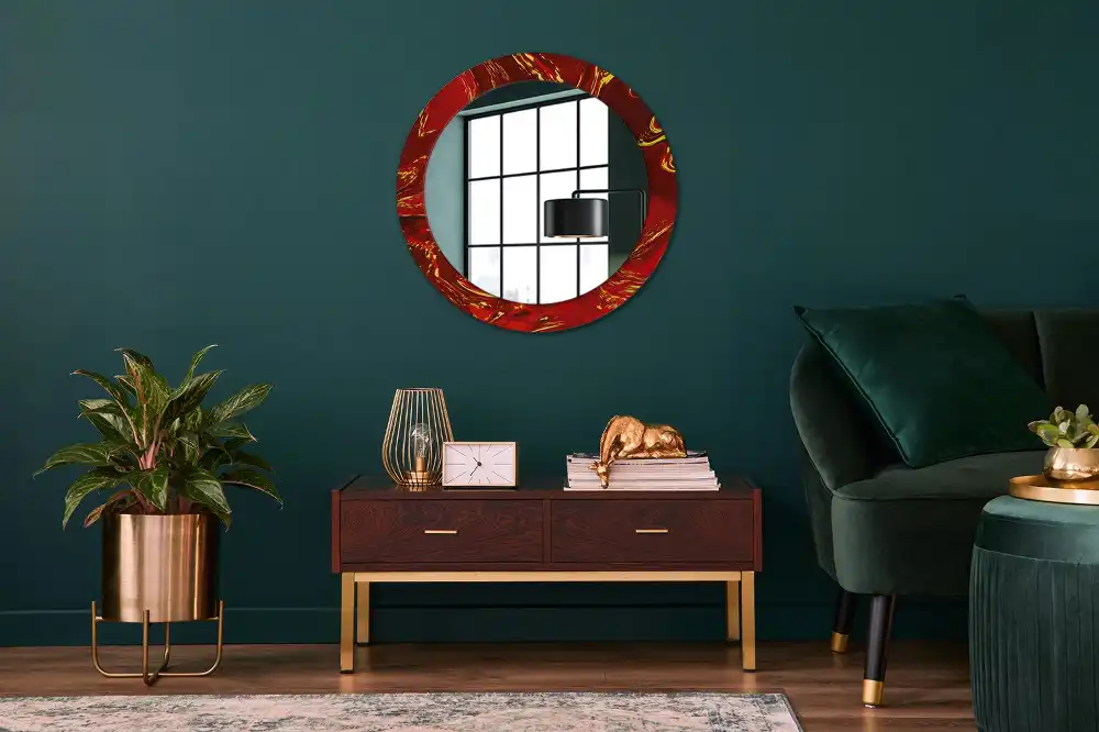 Miroir rond cadre imprimé marbre rouge