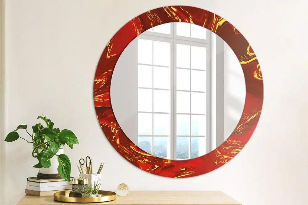Miroir rond cadre imprimé marbre rouge