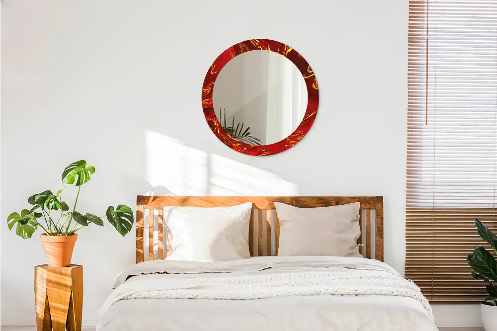 Miroir rond cadre imprimé marbre rouge