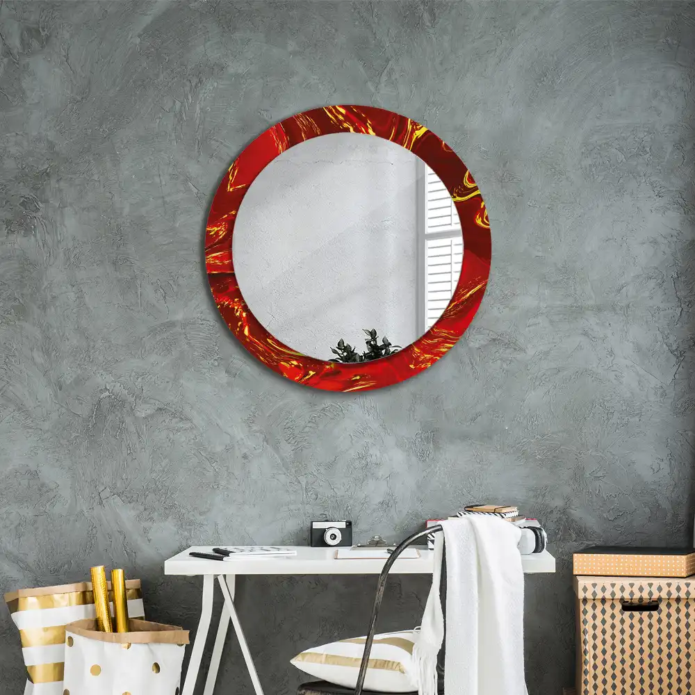 Miroir rond cadre imprimé marbre rouge