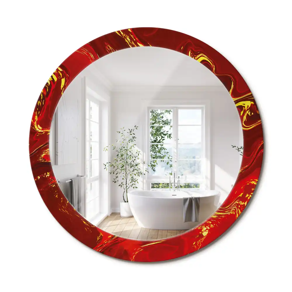 Miroir rond cadre imprimé marbre rouge