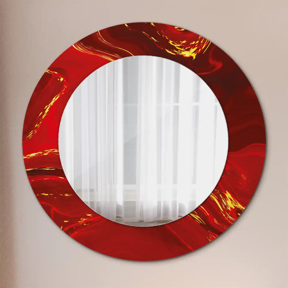 Miroir rond cadre imprimé marbre rouge