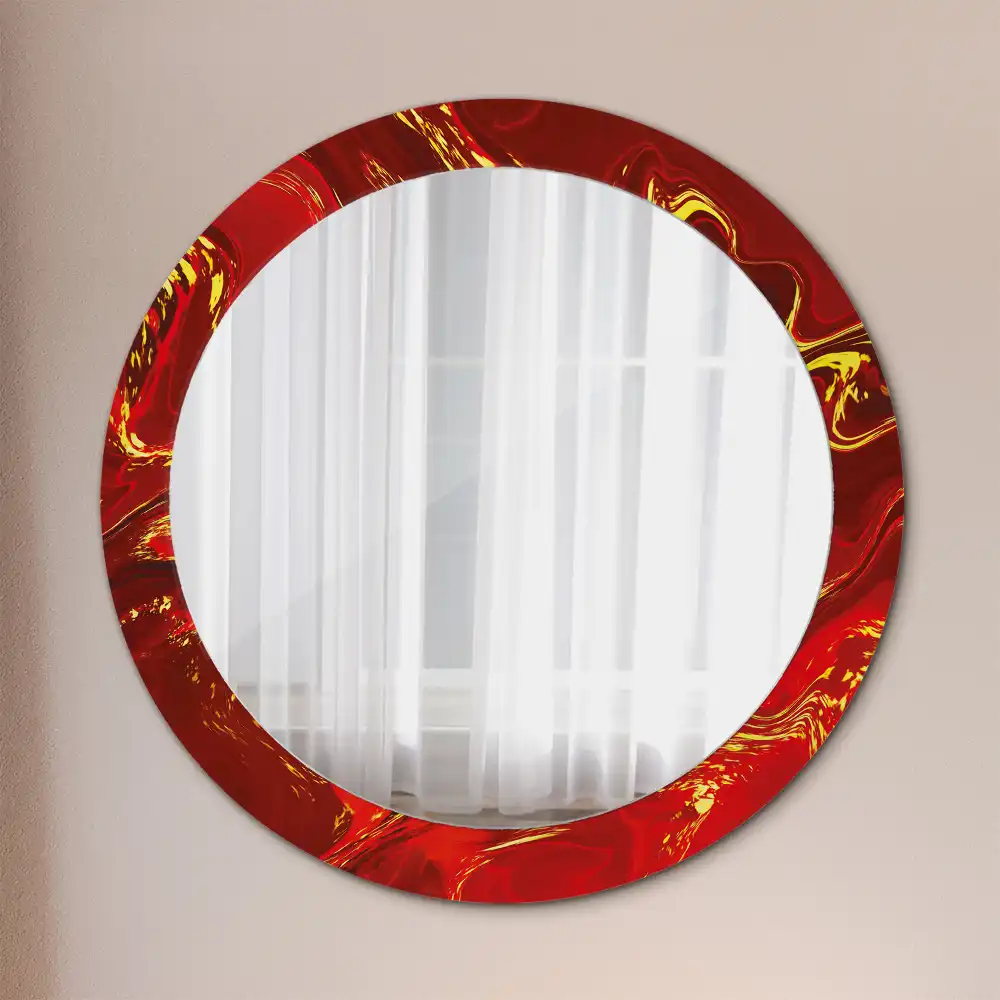 Miroir rond cadre imprimé marbre rouge