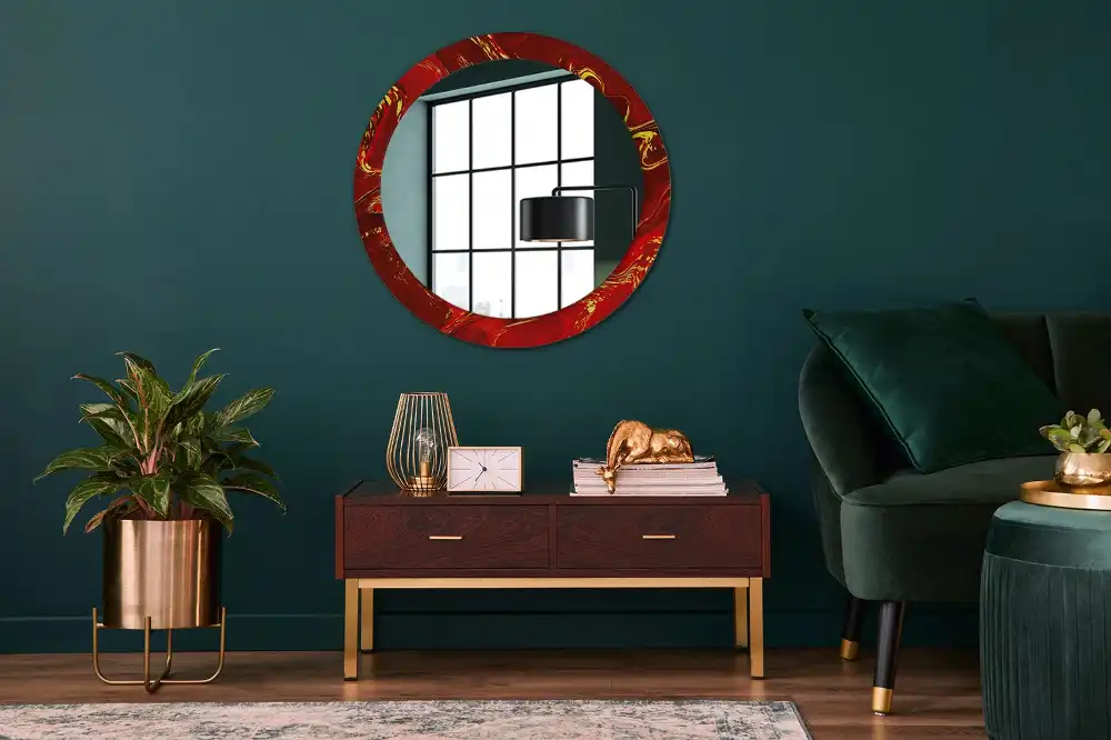 Miroir rond cadre imprimé marbre rouge