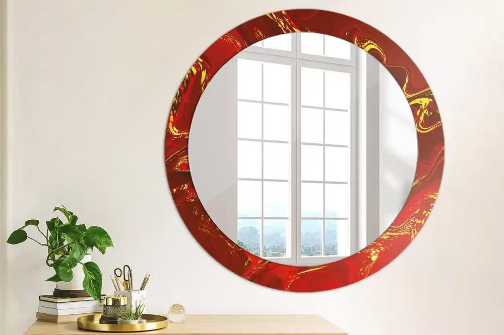 Miroir rond cadre imprimé marbre rouge