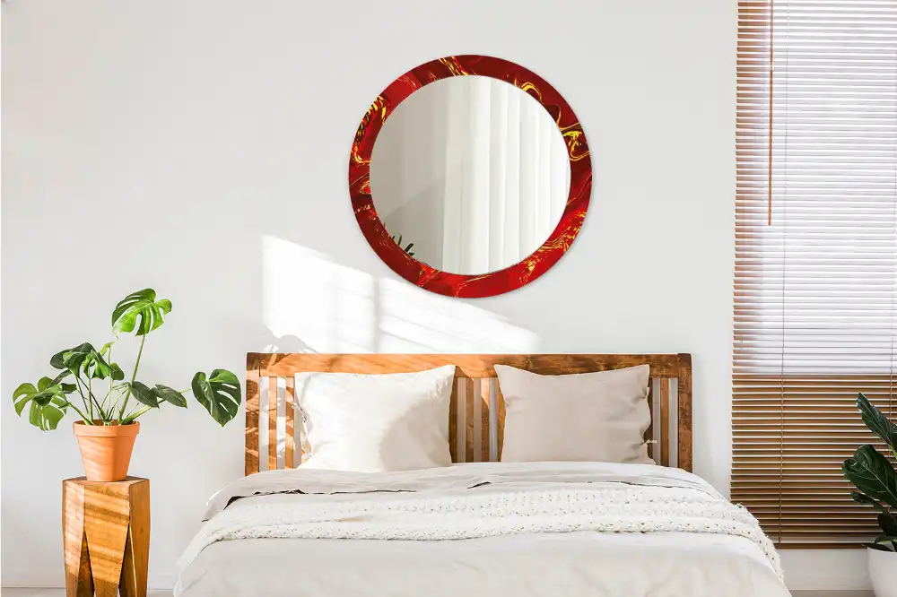 Miroir rond cadre imprimé marbre rouge