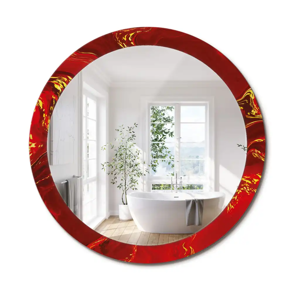 Miroir rond cadre imprimé marbre rouge