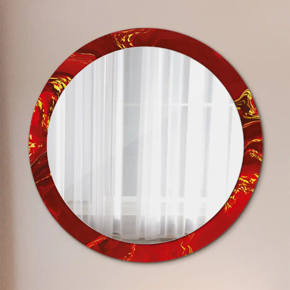 Miroir rond cadre imprimé marbre rouge