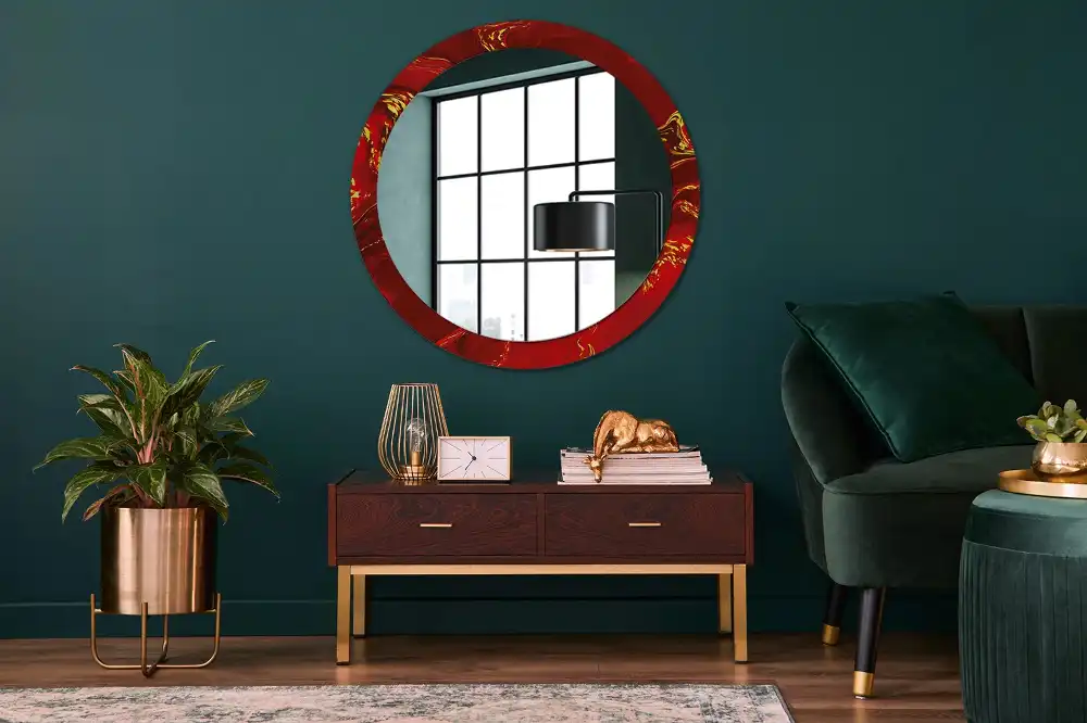 Miroir rond cadre imprimé marbre rouge