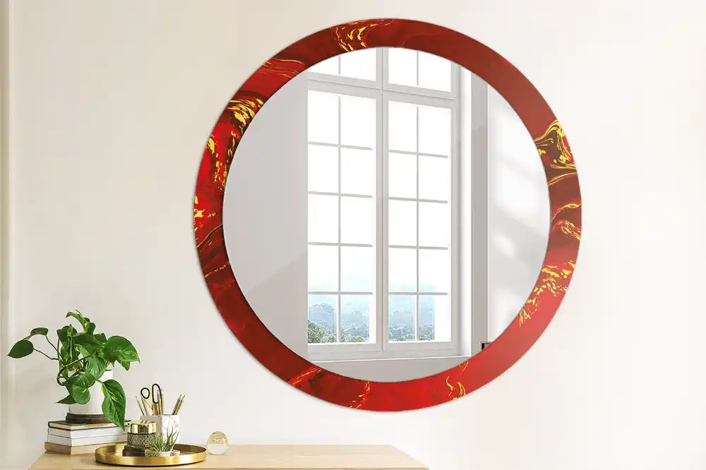 Miroir rond cadre imprimé marbre rouge