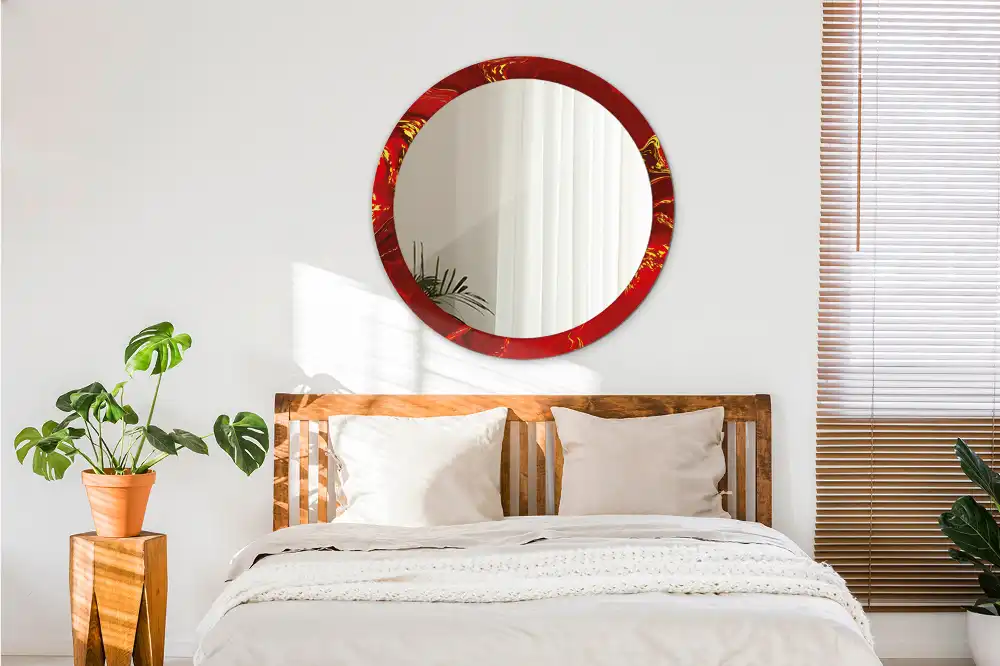Miroir rond cadre imprimé marbre rouge