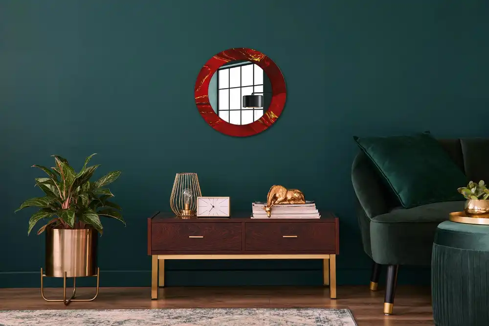 Miroir rond cadre imprimé marbre rouge