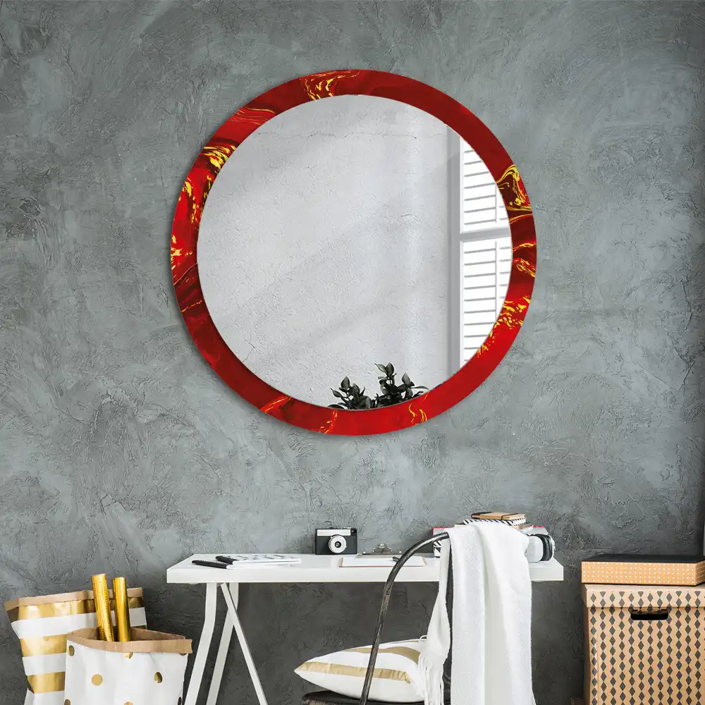 Miroir rond cadre imprimé marbre rouge