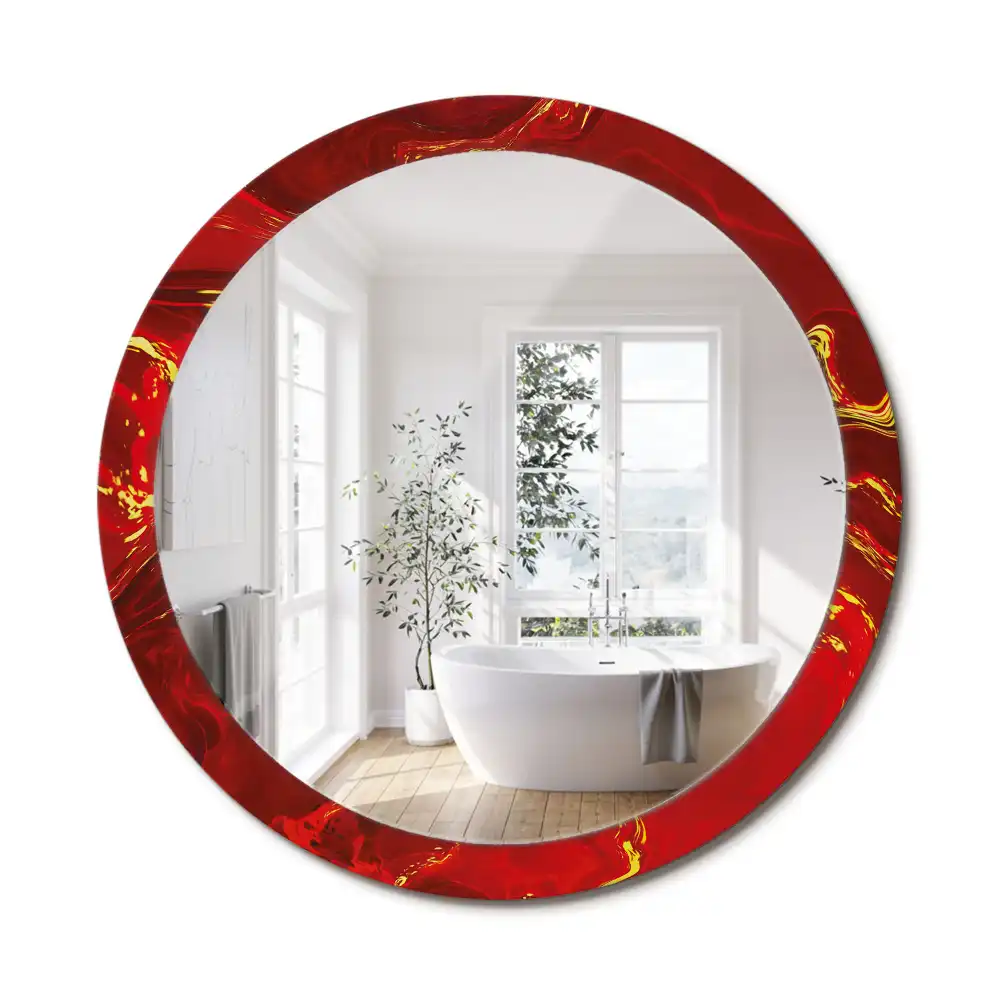 Miroir rond cadre imprimé marbre rouge