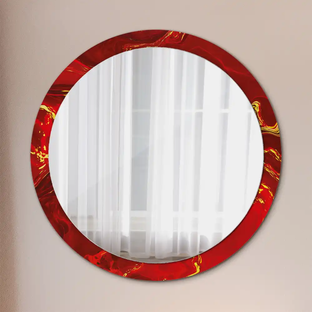 Miroir rond cadre imprimé marbre rouge