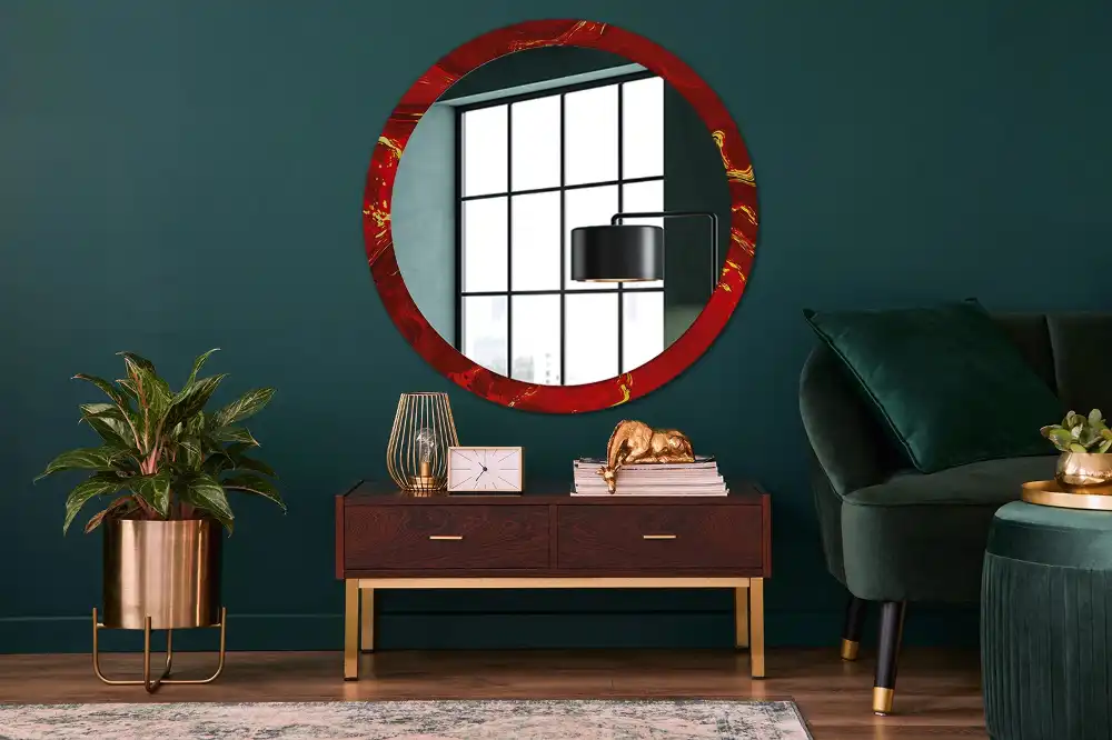 Miroir rond cadre imprimé marbre rouge
