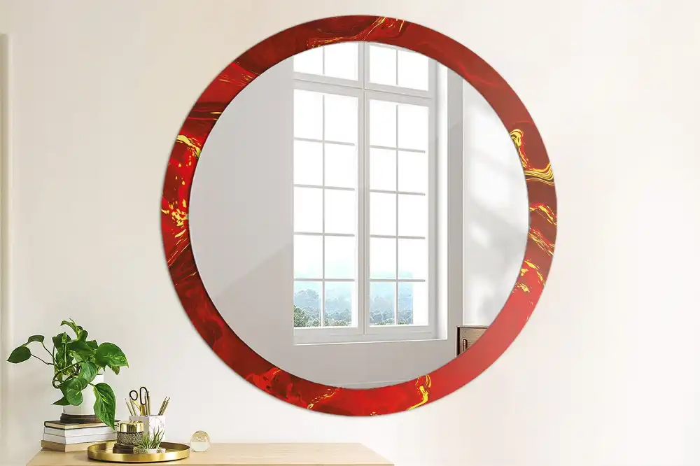 Miroir rond cadre imprimé marbre rouge