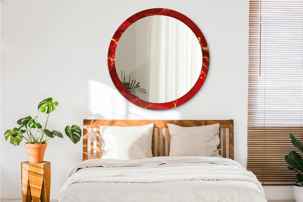 Miroir rond cadre imprimé marbre rouge