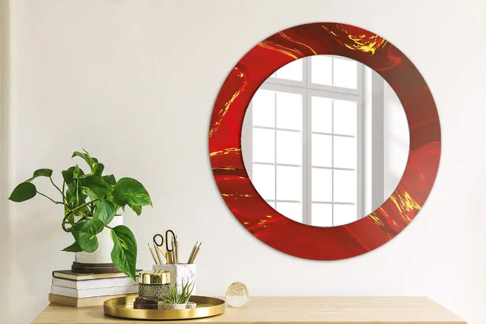 Miroir rond cadre imprimé marbre rouge