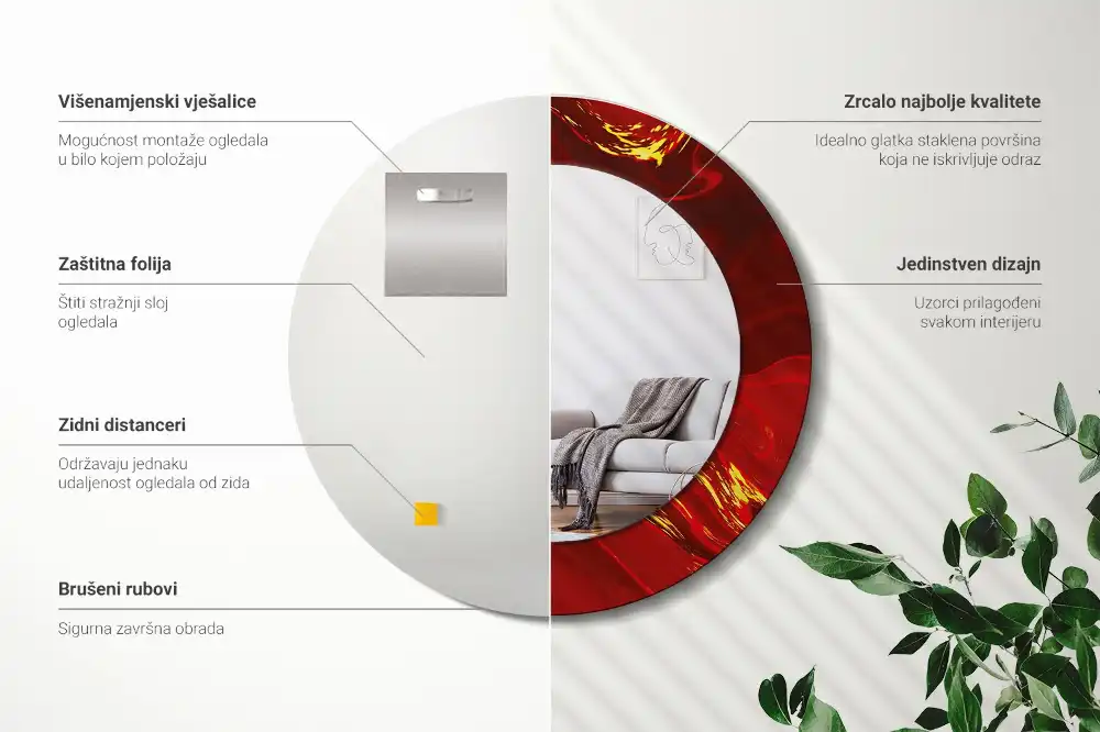 Miroir rond cadre imprimé marbre rouge
