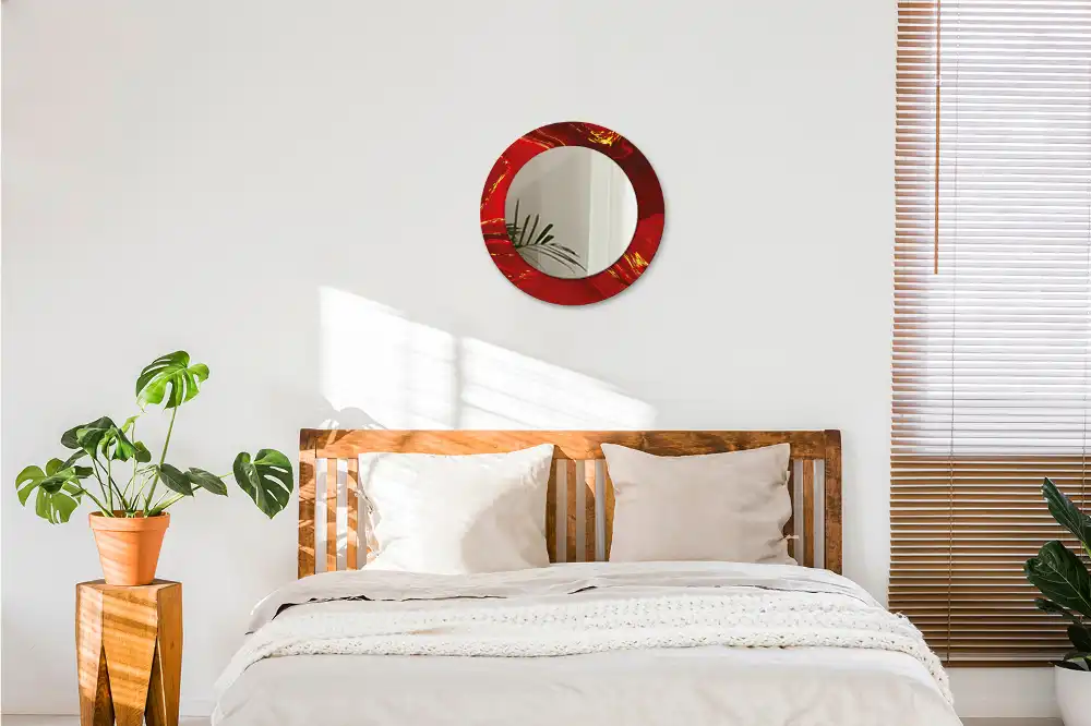 Miroir rond cadre imprimé marbre rouge