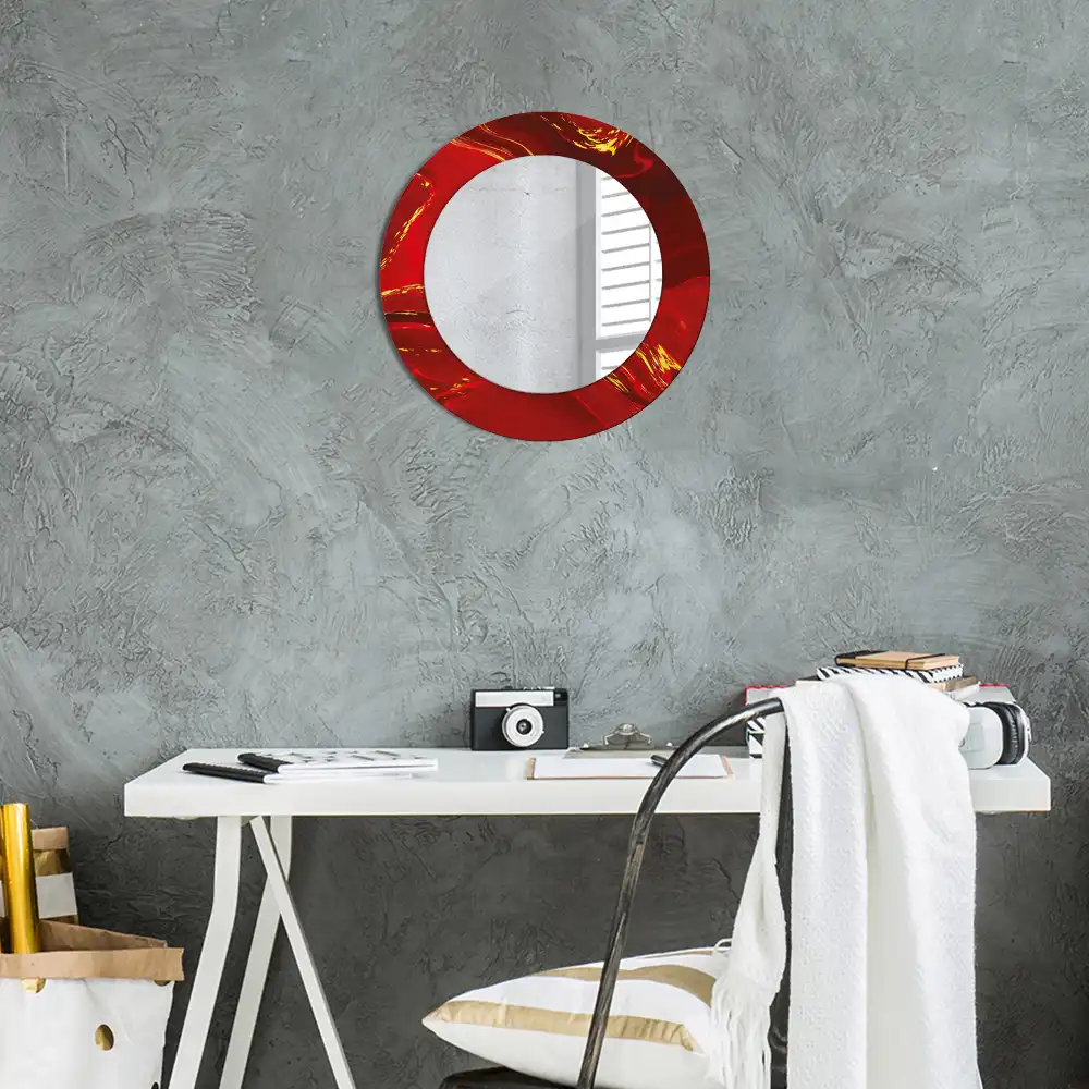 Miroir rond cadre imprimé marbre rouge