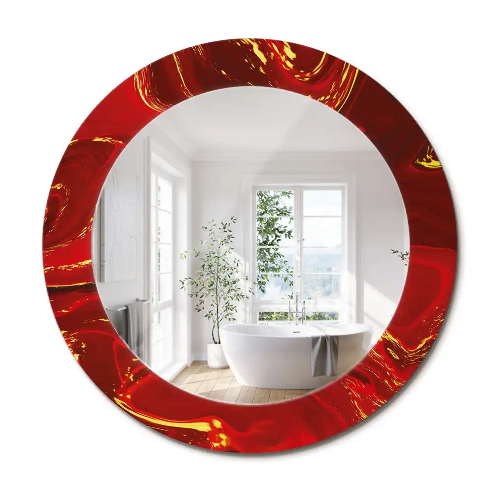 Miroir rond cadre imprimé marbre rouge