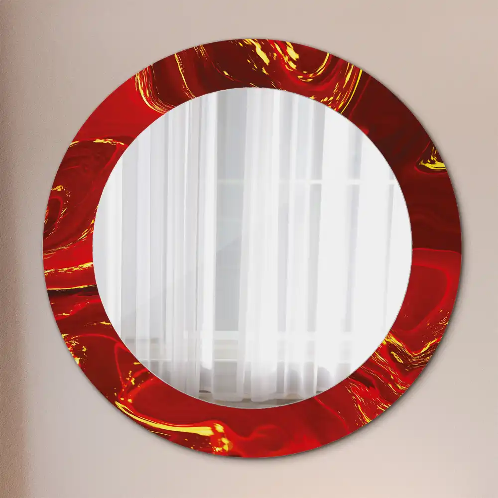 Miroir rond cadre imprimé marbre rouge