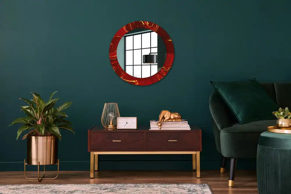 Miroir rond cadre imprimé marbre rouge