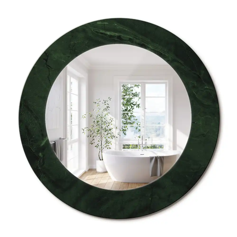 Miroir rond cadre imprimé marbrure verte