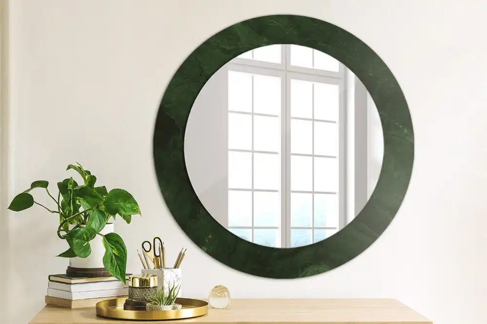 Miroir rond cadre imprimé marbrure verte