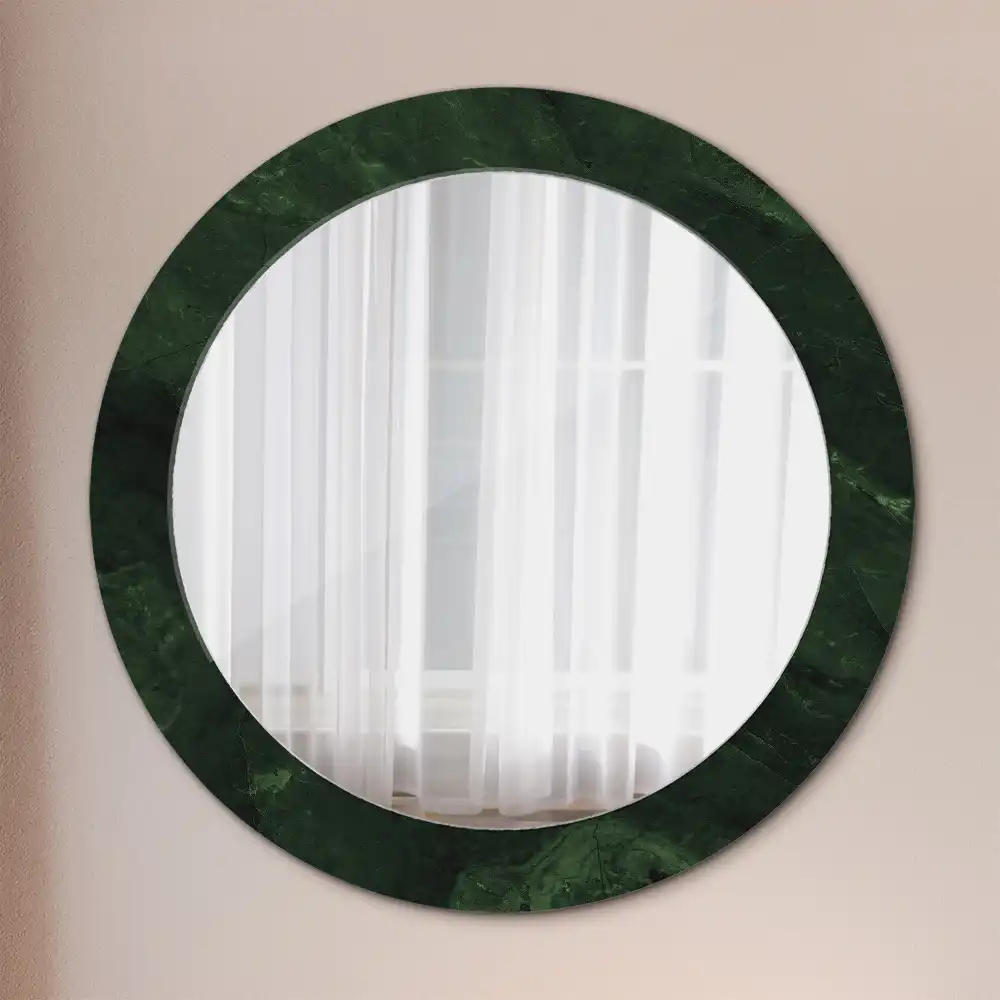 Miroir rond cadre imprimé marbrure verte