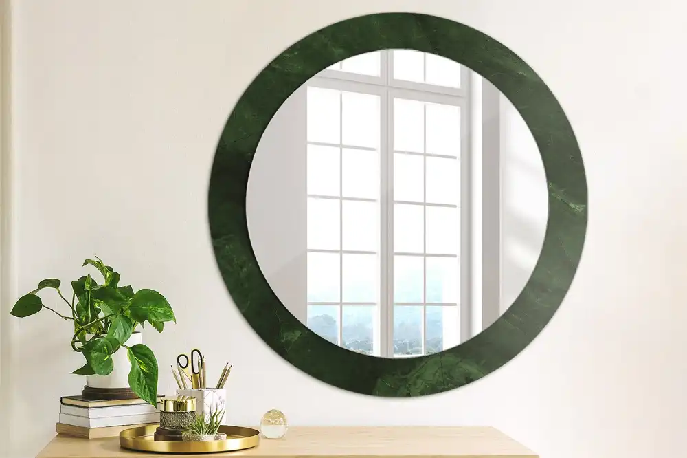 Miroir rond cadre imprimé marbrure verte