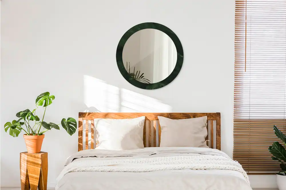 Miroir rond cadre imprimé marbrure verte