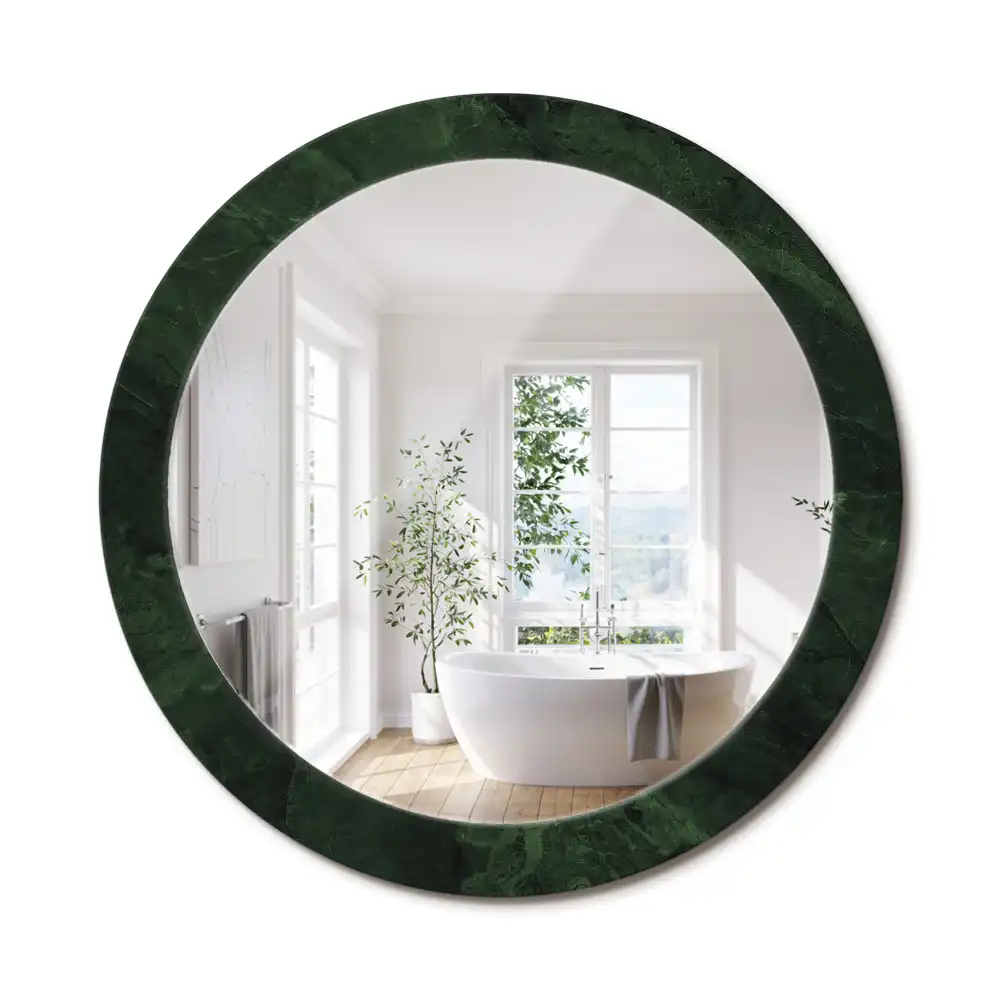 Miroir rond cadre imprimé marbrure verte