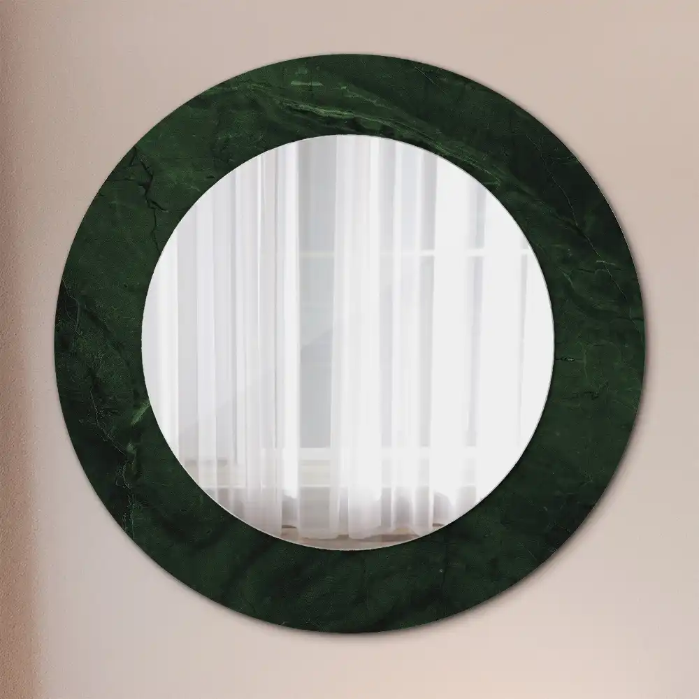 Miroir rond cadre imprimé marbrure verte