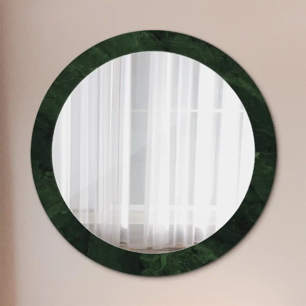 Miroir rond cadre imprimé marbrure verte