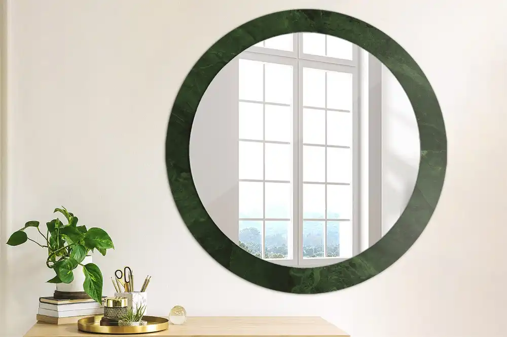 Miroir rond cadre imprimé marbrure verte