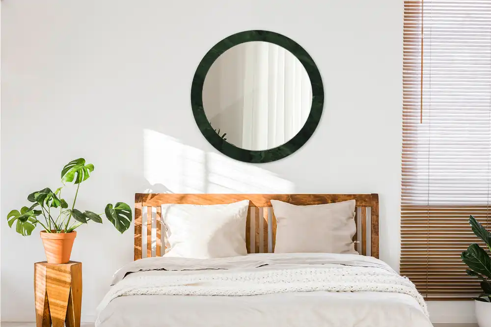Miroir rond cadre imprimé marbrure verte