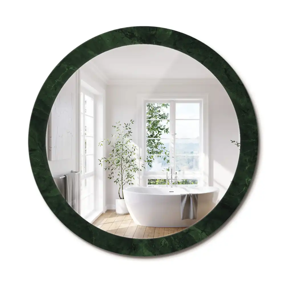 Miroir rond cadre imprimé marbrure verte