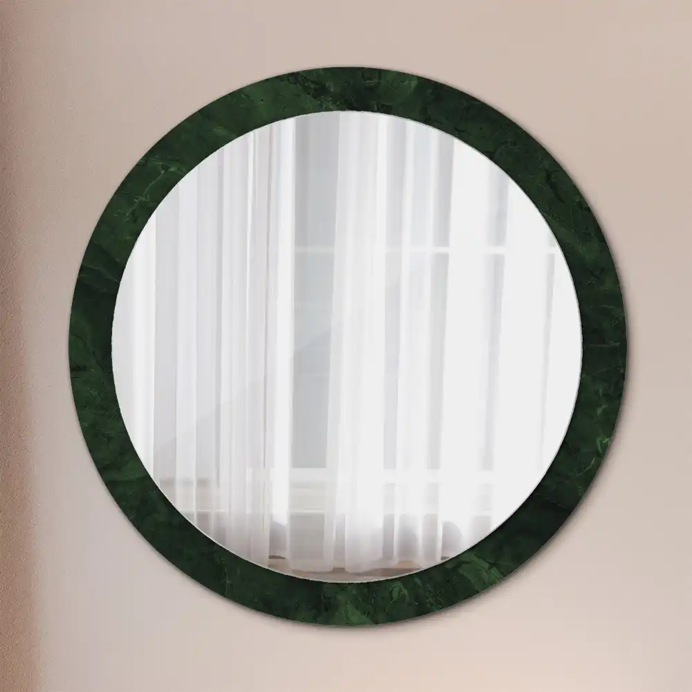 Miroir rond cadre imprimé marbrure verte